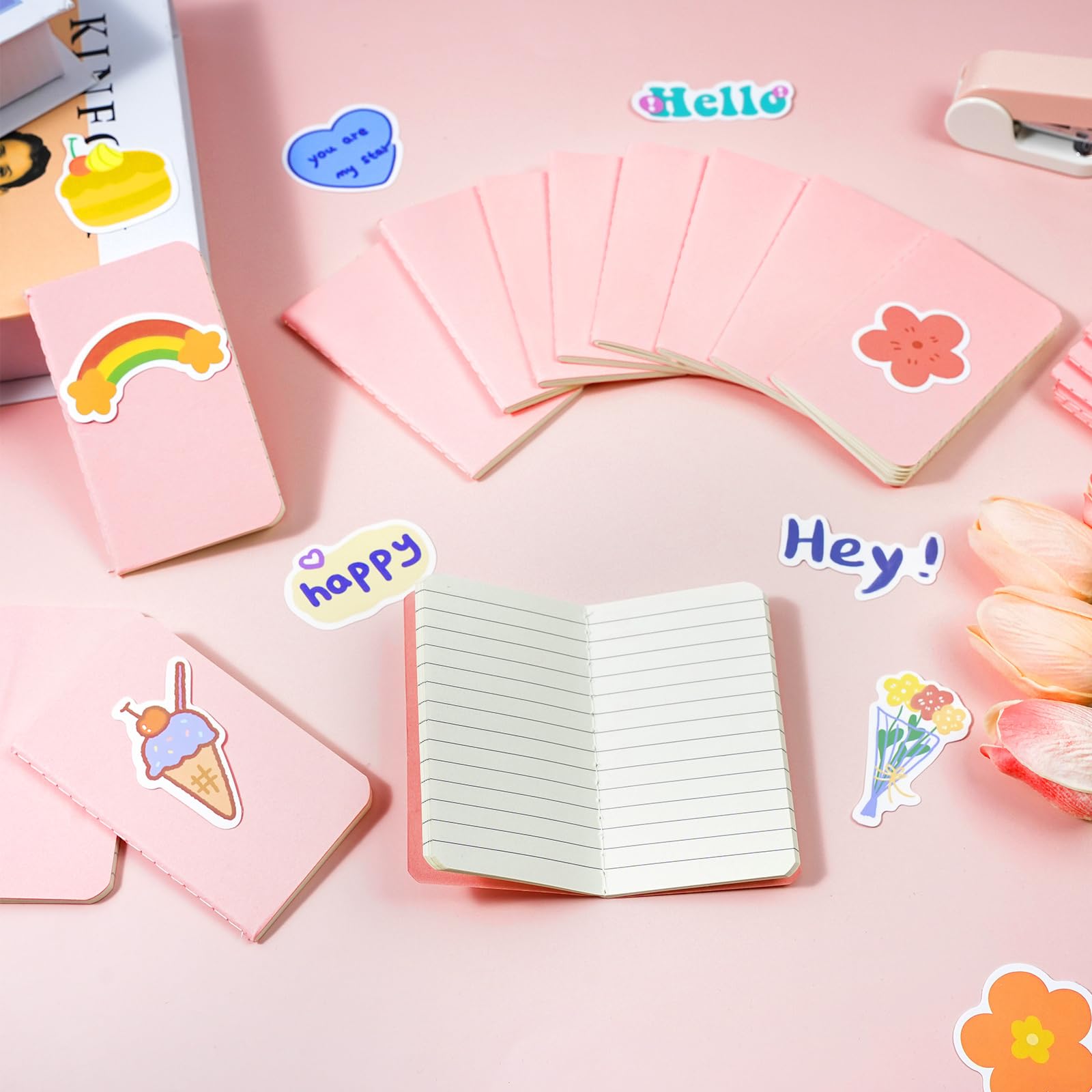 Harloon Confezione da 100 mini taccuini da 10 x 6,3 cm, con tasca piccola, a righe, per appunti, diari, dipendenti, regali di apprezzamento per colleghi, personale, squadra, insegnanti, ufficio