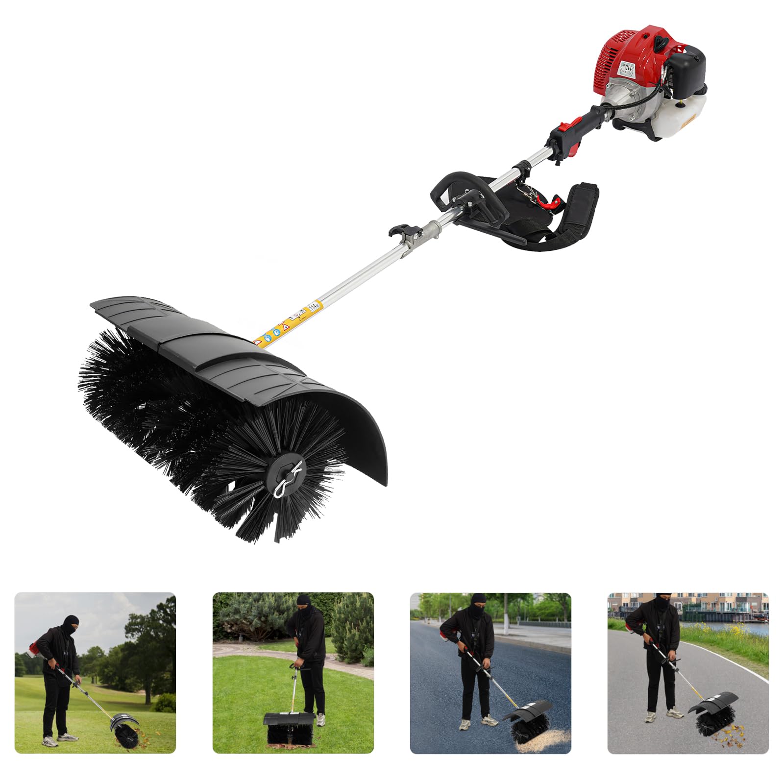 52 cm³ Balayeuse à essence, 2,3 CV Balai à essence professionnel, Balai à moteur portable, Balai extérieur pour gazon artificiel et rues, Balai chasse-neige