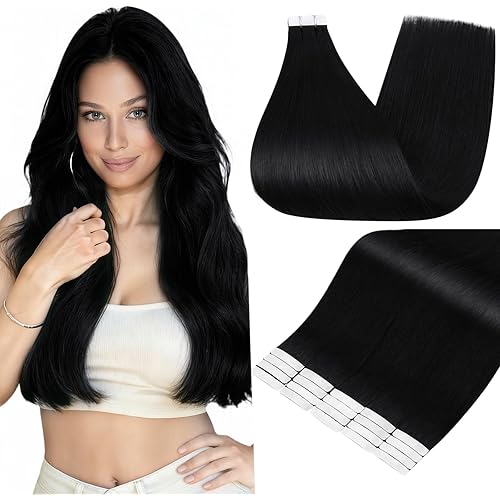 Full Shine Hair Extensions Tape in 20 Inch Color 1 Jet Black Natural Seamless Skin Weft Tape in Hair Extensions Human Hair 20PCS Invisible Remy Extensions for Women Real Hair 50 Grams