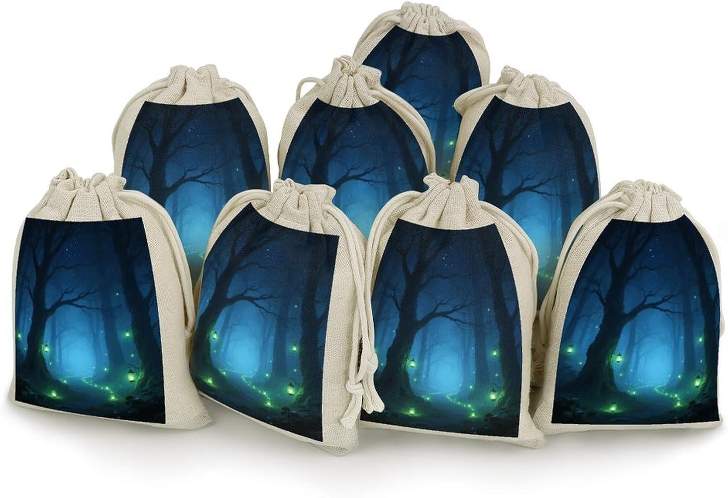 Forest Drawstring Bag Fashionable Cinch Bags Bunches Pocket Set of Eight Multipurpose Drawstring Storage Bags for Daily Storage Kitchen Dressing Table