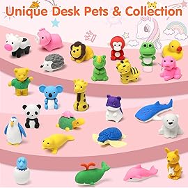 Moosia 34 Pack Animal Pencil Erasers for Kids, 3D Mini Puzzle Take Apart Erasers, Desk Pets & Treasure Box Toys, Bulk Party Favors, Classroom Prizes, School Supplies, Gift for Boys & Girls