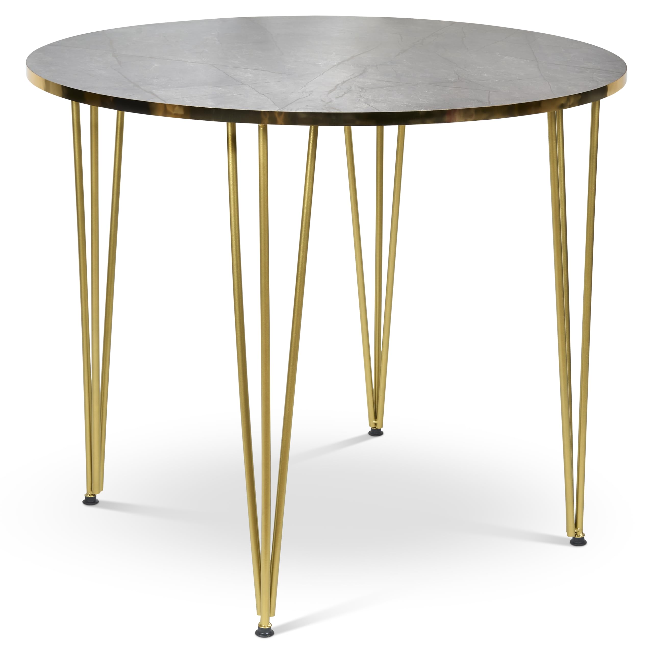 Bravich Round Side Table, Round End Table for Living Room, Dining Room, Bedroom, Modern Style, Metal Hairpin Legs, Marble Effect Top. Easy assembly Furniture, Luxurious Home Décor (Black)