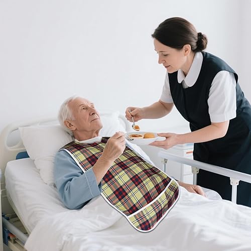 Miniatura 42 de Baberos para adultos, protector de ropa impermeable con atrapador de migas, baberos de comedor reutilizables para ancianos, hombres y mujeres Azul,