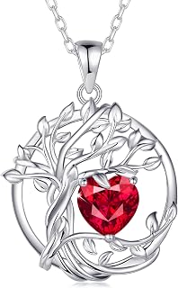 Tree of Life Birthstone Necklace for Women 925 Sterling Silver Tree Pendant Birthstone Necklace Jewellery Gemstone Anniversary Birthday Christmas Gifts for Wife Girls Her