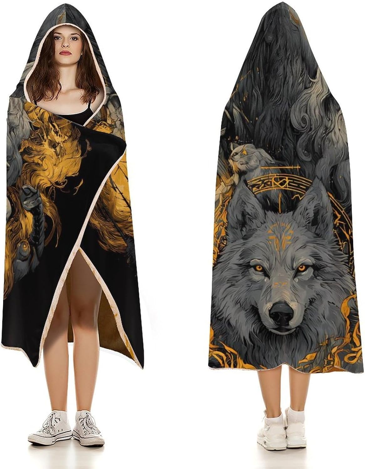 Odin Wolf Myth Wearable Blanket Hoodie | Flannel Fuzzy Machine Washable Home Camping Lounging