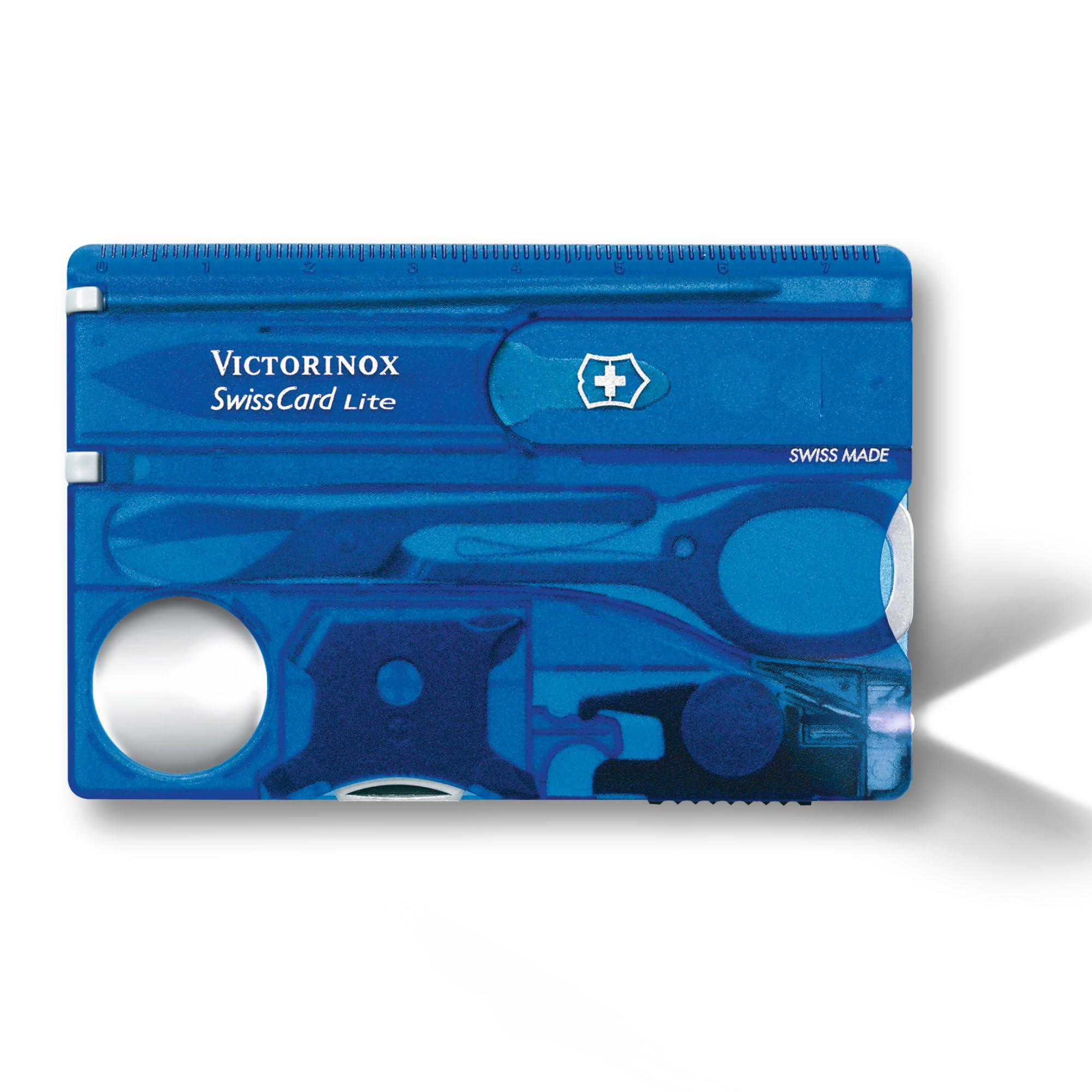 Victorinox Swiss Card Lite Multitool, Blau, 13 Funktionen, Taschenlampe