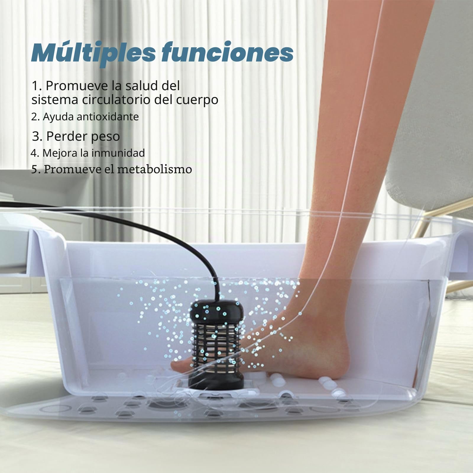 Baño de pies Ionic Detox, Aparato de Masaje de Pies Portátil - Kit completo de baño de electrólisis de pies | Relajación Muscular y Bienestar en Casa (Blanco + Recipiente)