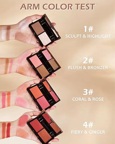 Face Matte Blush Powder Palette-2Colors Buildable Facial Cheek Blusher Pressed Powder Light Luxury Blush Contour Palette for Face,Longlasting Makeup Palette,Thanksgiving Gift Set for Women Girl-03(4# FIERY & GINGER,0.28 Ounce (Pack of 1))