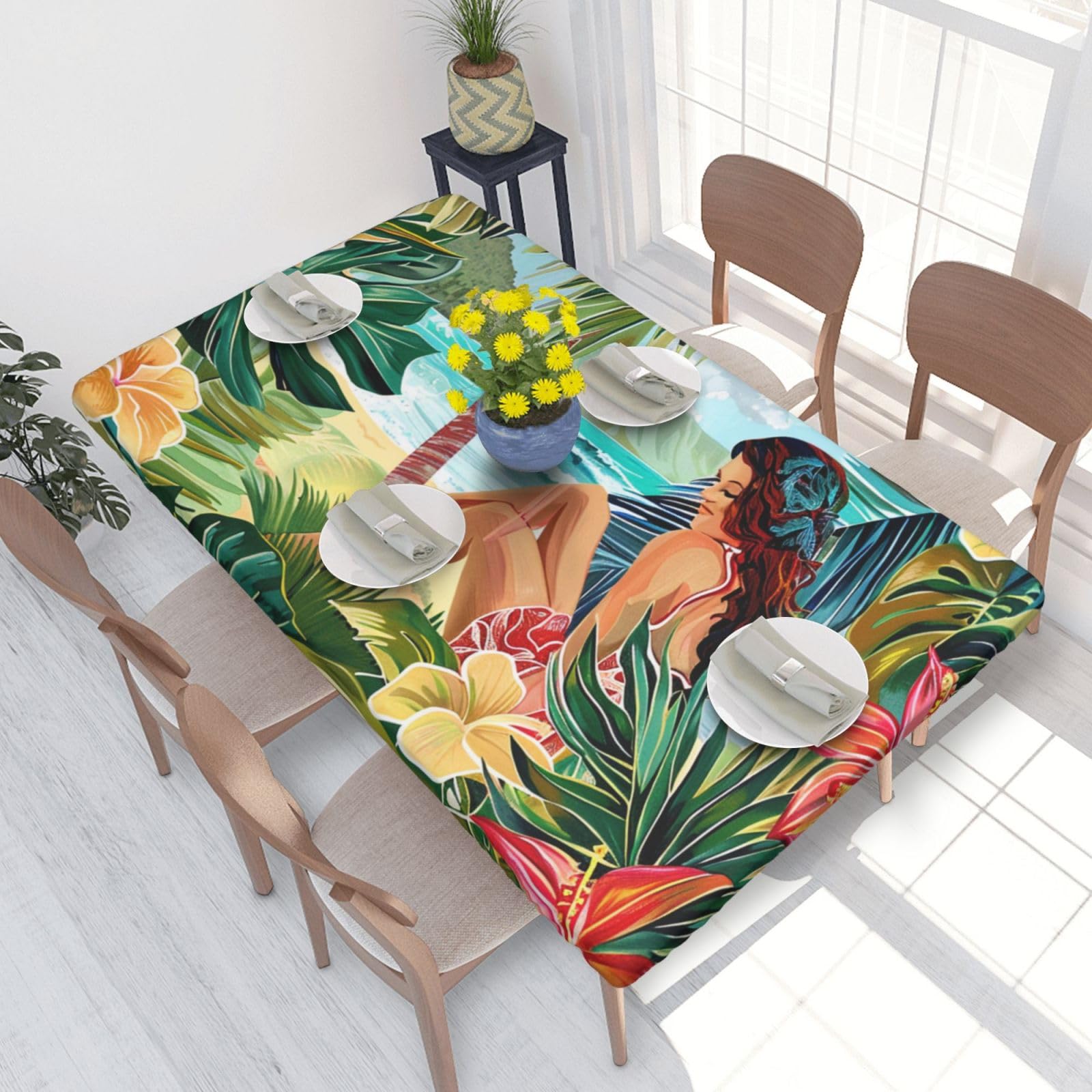 WPKJU Summer Hawaiian Art Printed Tablecloths 4ft Rectangular Table Covers Washable Polyester Decorative Table Cloth for Dining Table Picnic Wedding