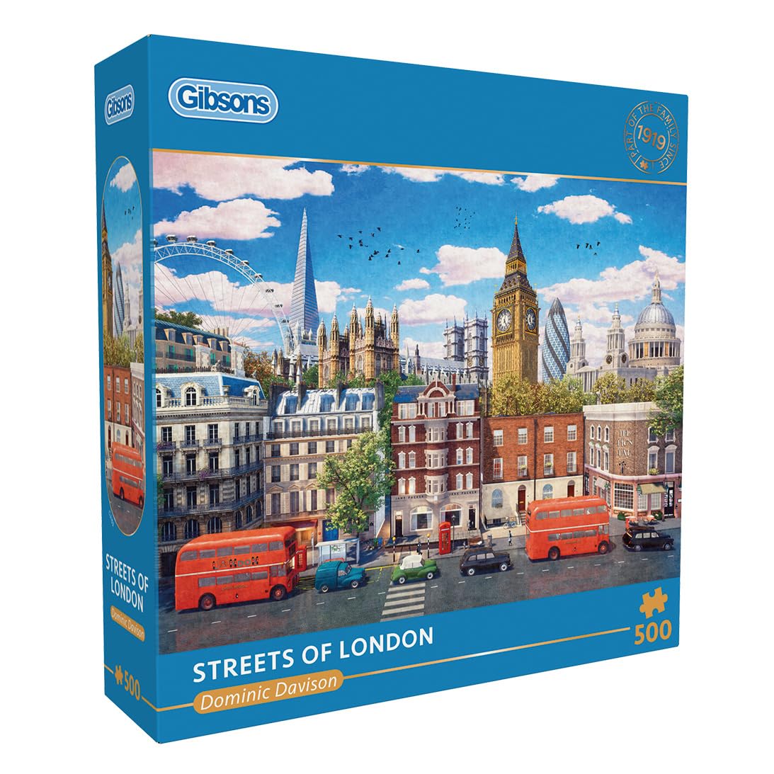 Gibsons Streets of London 500 Piece Jigsaw Puzzle for Adults – City Landmarks Artwork by Dominic Davison – Iconic British Skyline Design – Premium Sustainable Puzzle Made in the UK/EU