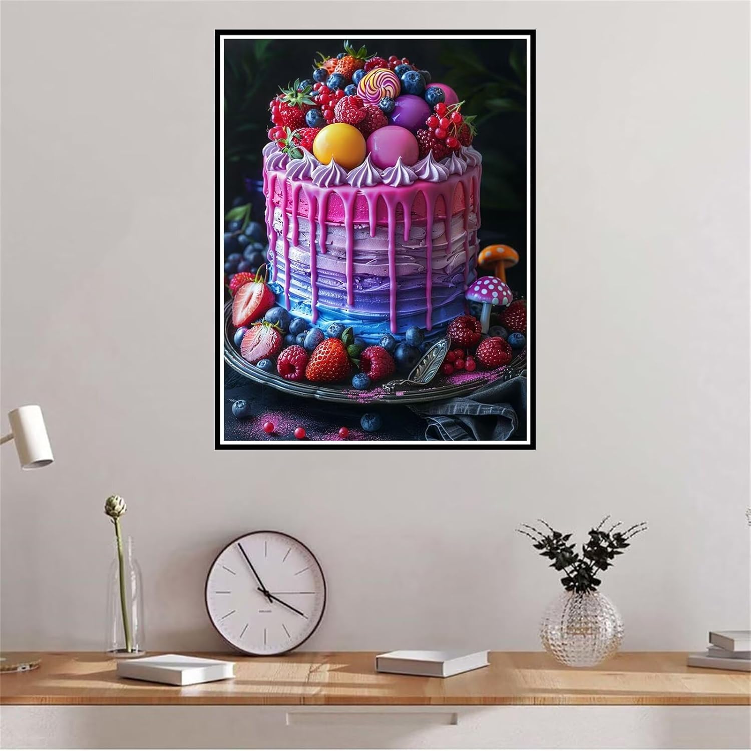 Fruit Diamond Art Kits for Adults, Round Full Drill Diamond Painting Kits for Beginners Gem Art Painting Kits, Cake DIY 5D Diamond Dots Painting with Diamond Arts and Crafts, Home Wall Decor 24x32in