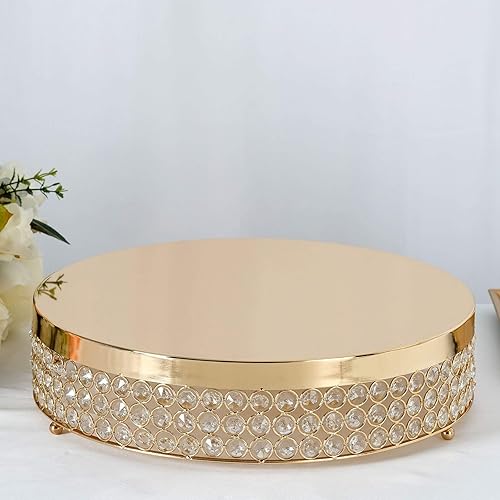 Miniatura 7 de BalsaCircle Soporte redondo de metal con cuentas doradas de 15.5 pulgadas de ancho, para fiesta de cumpleaños, boda, exhibición, postre, pedestal,