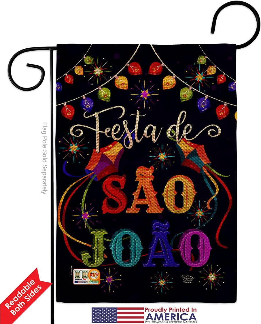 de São João Burlap Garden Flag 2pcs Pack Celebration Junina Brazilian Festivals Festas Occasion June Party House Decoration Banner Small Yard Gift Double-Sided, Made in USA