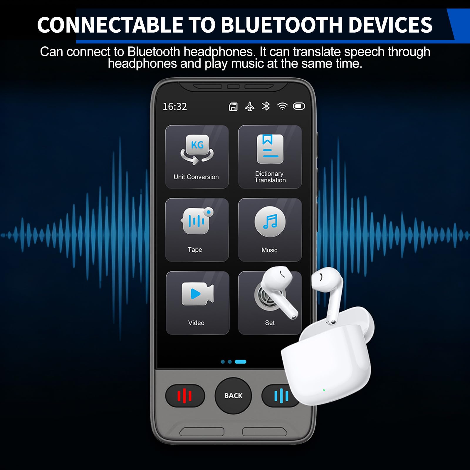 Traduttore vocale con 142 lingue, Bluetooth, Wi-Fi, memoria da 8 GB, touch screen da 3,5", traduzione offline (18 lingue), traduzione fotografica, batteria da 1100 mAh, ideale per i viaggi