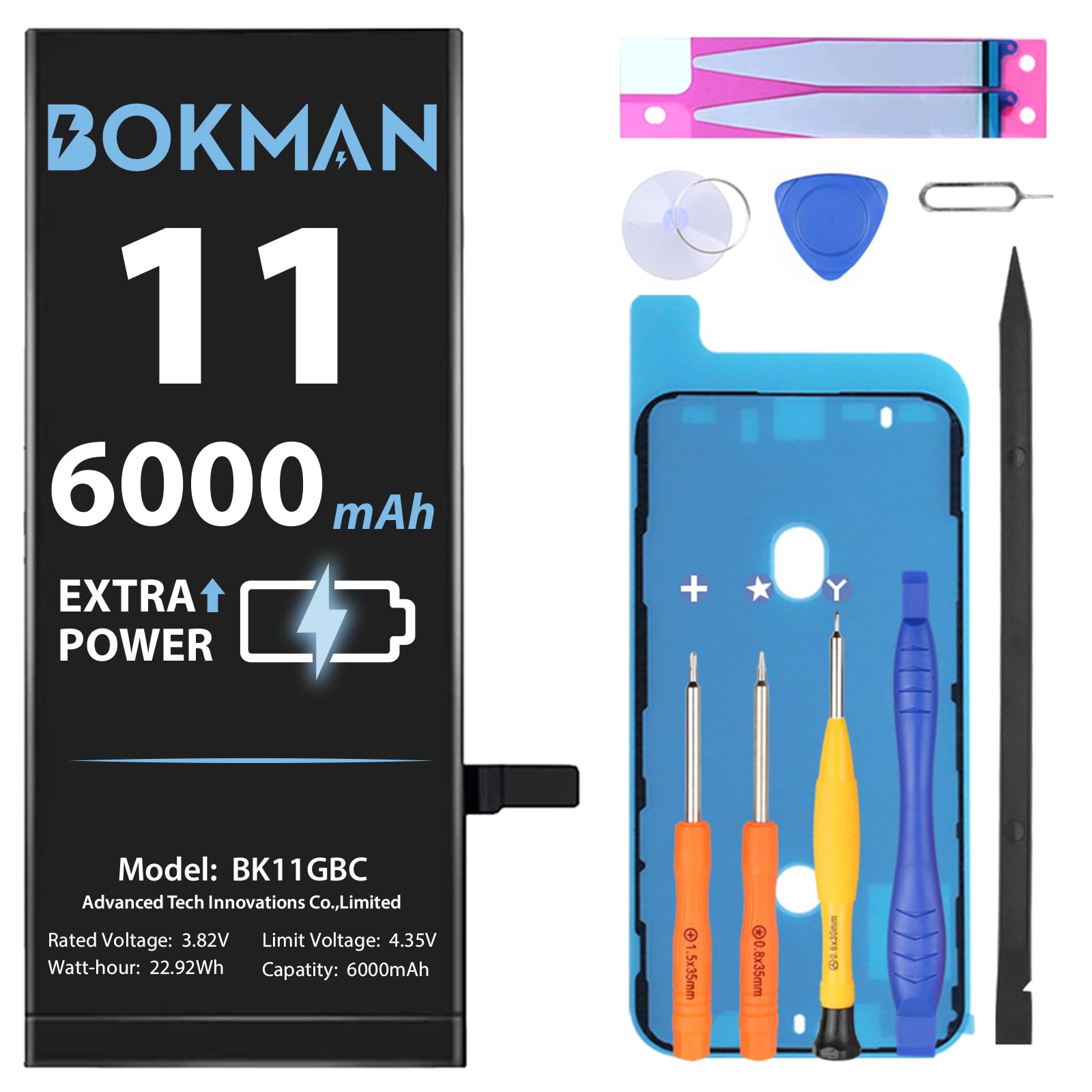 Amazon | Bokman iPhone 11 バッテリー 6000mAh 3.82V 修理 交換用 PSE