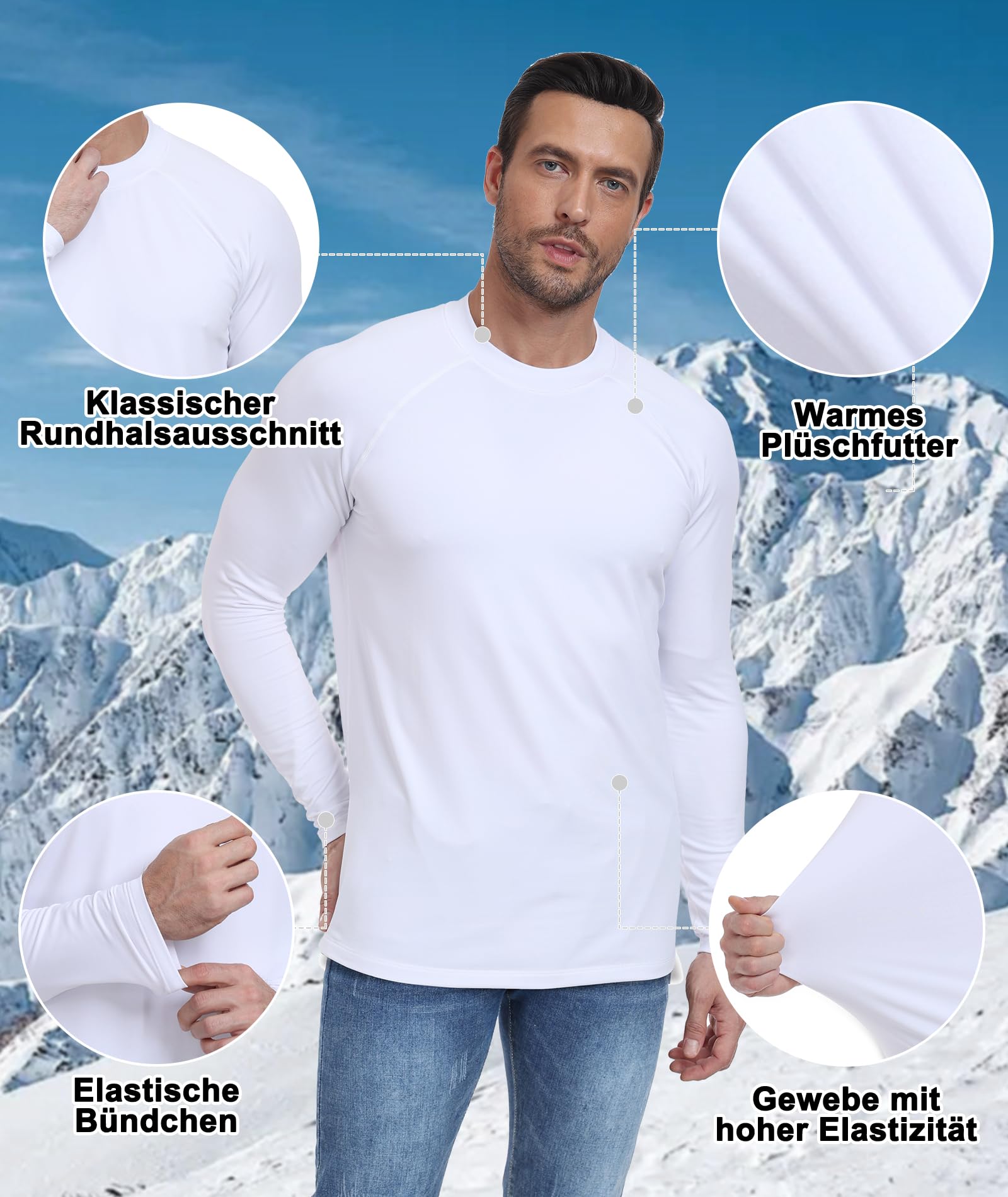 Djtnzdm Maglia Termica Uomo Manica Lunga Magliette da Ciclismo Invernale Sci Maglie Termiche Elastico Caldo T-Shirt Sportiva a Compressione Pacco da 2