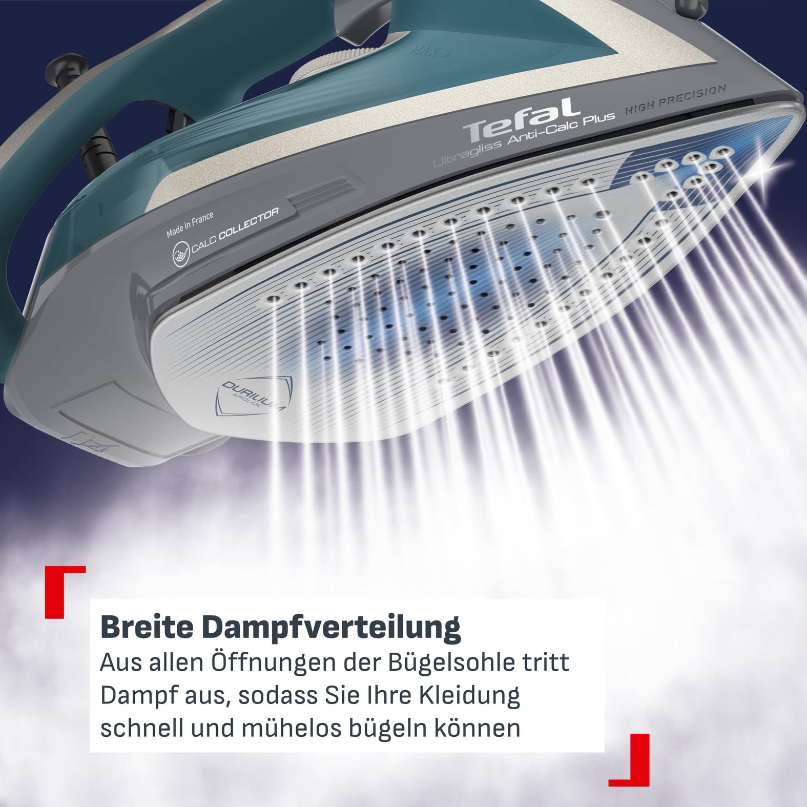 Tefal Dampfbügeleisen Ultragliss Plus, 2800 W, abnehmbarer Kalk-Kollektor, kratzfeste Bügelsohle, 50 g/Min. Dampfabgabe, 260 g/Min. Dampfstoß, Abschaltautomatik, türkis/grau, FV6842
