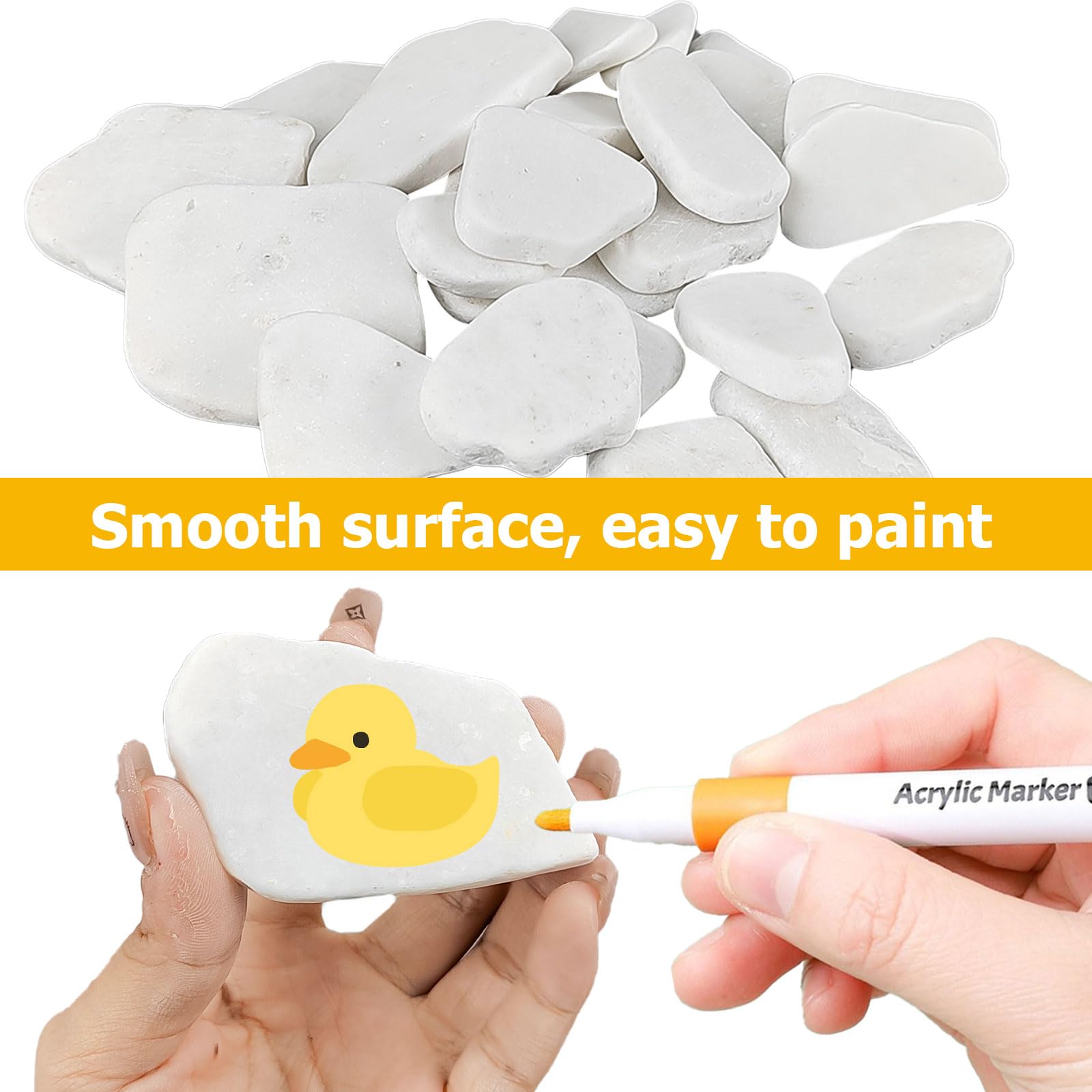 25 Pezzi Sassi Piatti da Dipingere, Creative Pebble di 5-8 cm, Ghiaia Fine e Ghiaia Grossolana Materiale, Sassi da Dipingere, per Pittura Decorativa Colorata (Bianca)