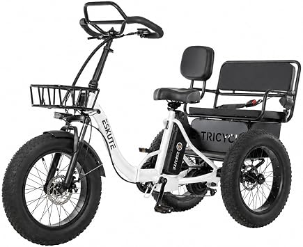 ESKUTE T300 Pro Electric Trike for Adults & Seniors,998.4Wh Long-Range Battery, 1200W Peak Motor, 20"x4.0" Fat Tires, Foldable 3-Wheel Butterfly Handlebar E-Bike with Storage Bags