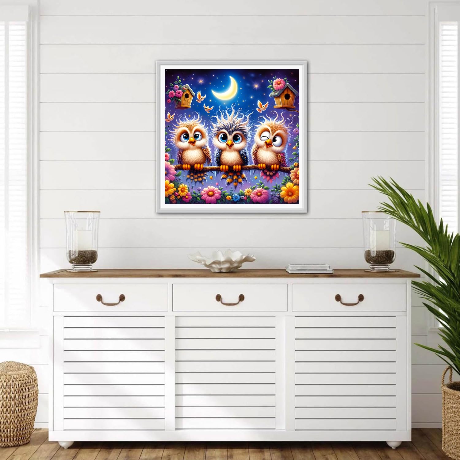 DPHERO Cartoon Owl Diamond Painting Kits for Beginners Adults,5D DIY Moon Birdie Diamond Art Kits,Round Full Drill Flowers Gem Art Crafts Kits,DIY Painting by Numbers for Home Wall Decor 12x12 inch - Image 2