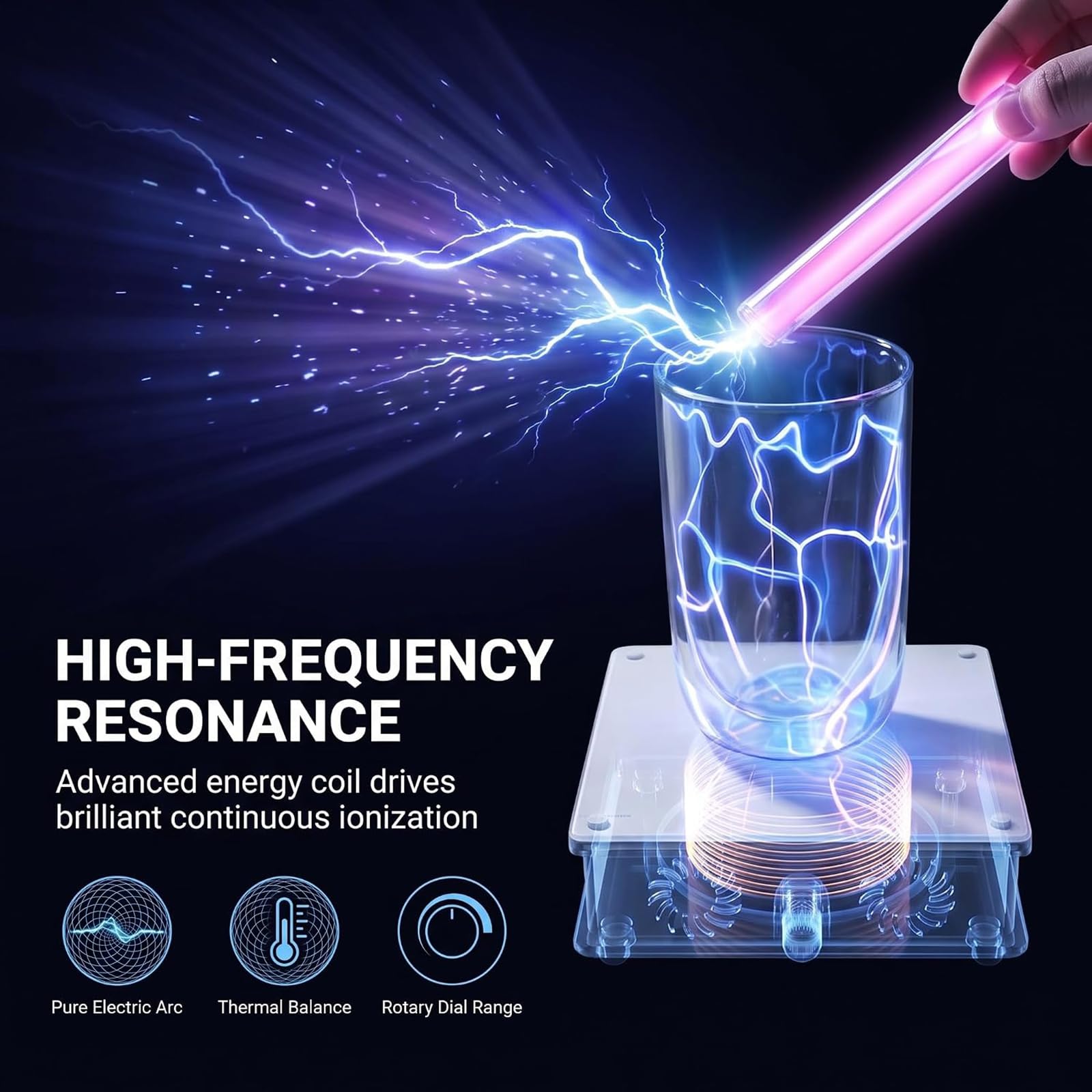 Tazza Al Plasma con Bobina di Tesla,tazza Luminosa Attivabile Al Tocco, Tazza di Vetro con Effetto Fulmine Elettrico, Sensibile Al Tocco con Base Eccitatrice,per Bevande,fantastico Gadget Scientifico