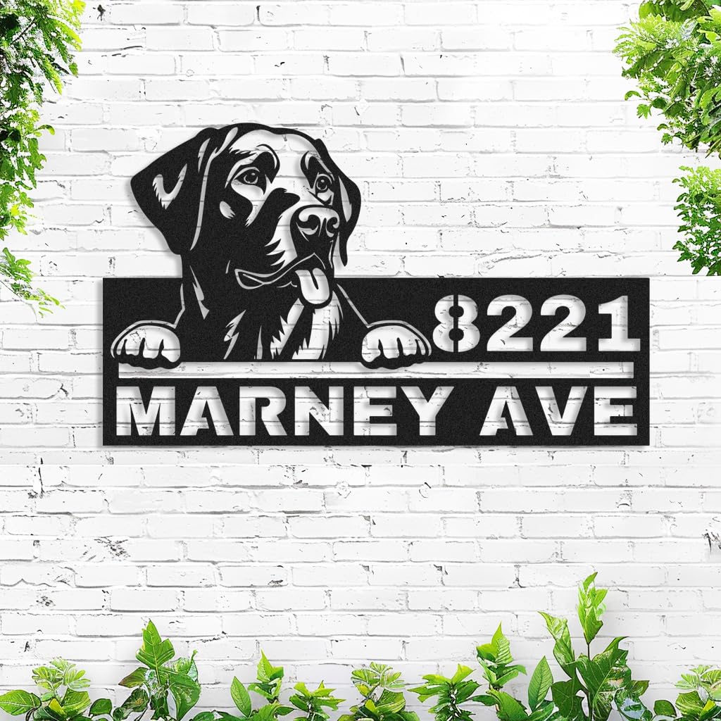 Adthyuxq Labrador Retriever Personalized Address House Number Sign For Outside, Customized Dog Metal House Numbers Wall Decor Welcome Sign Custom Dog Address Plaque