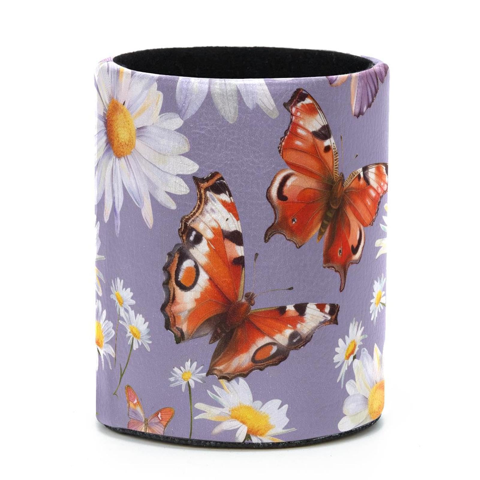 VAPOKF Round Pencil Holders for Desk, Butterflies and Daisies Pen Holders Pen Pot Makeup Brushes Storage Desktop Stationery Supplies Organiser for Home Office