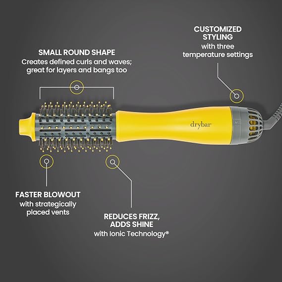 Drybar Half Shot Small Round Blow-Dryer Brush | 2.25-inch Precision Hot Air Brush for Detailed Curls and Waves| Less Frizz, More Shine and Smooth Blow-Dry with Ionic Technology | Ideal for Bangs