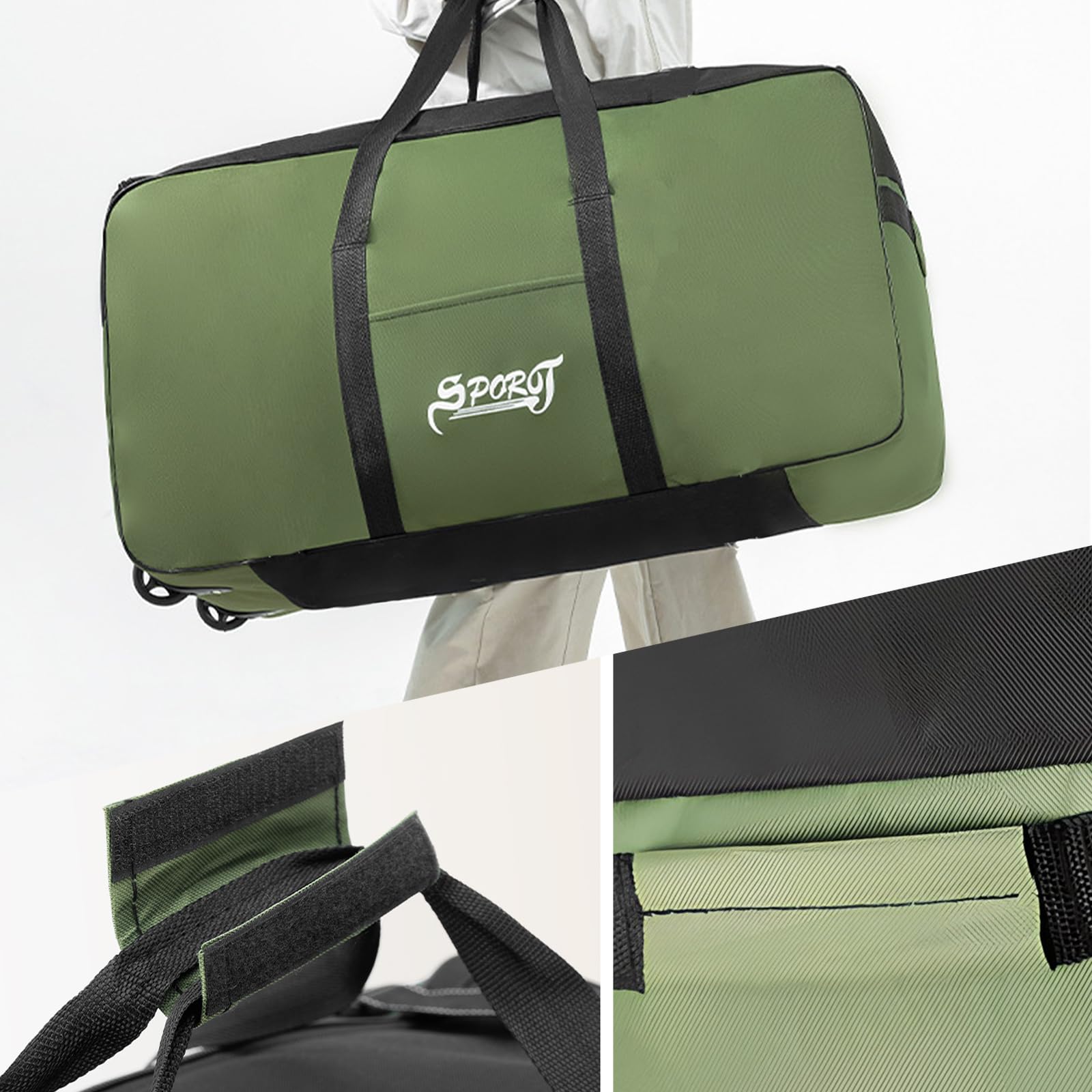 Bolsas de Viaje Grandes con Ruedas, 120L Bolsa de Deporte con Ruedas Impermeable, Bolsa Fin de Semana Plegable para Mujer Hombre, Bolsa Gimnasio para Viajes Deporte, 80x40x40cm (Verde)