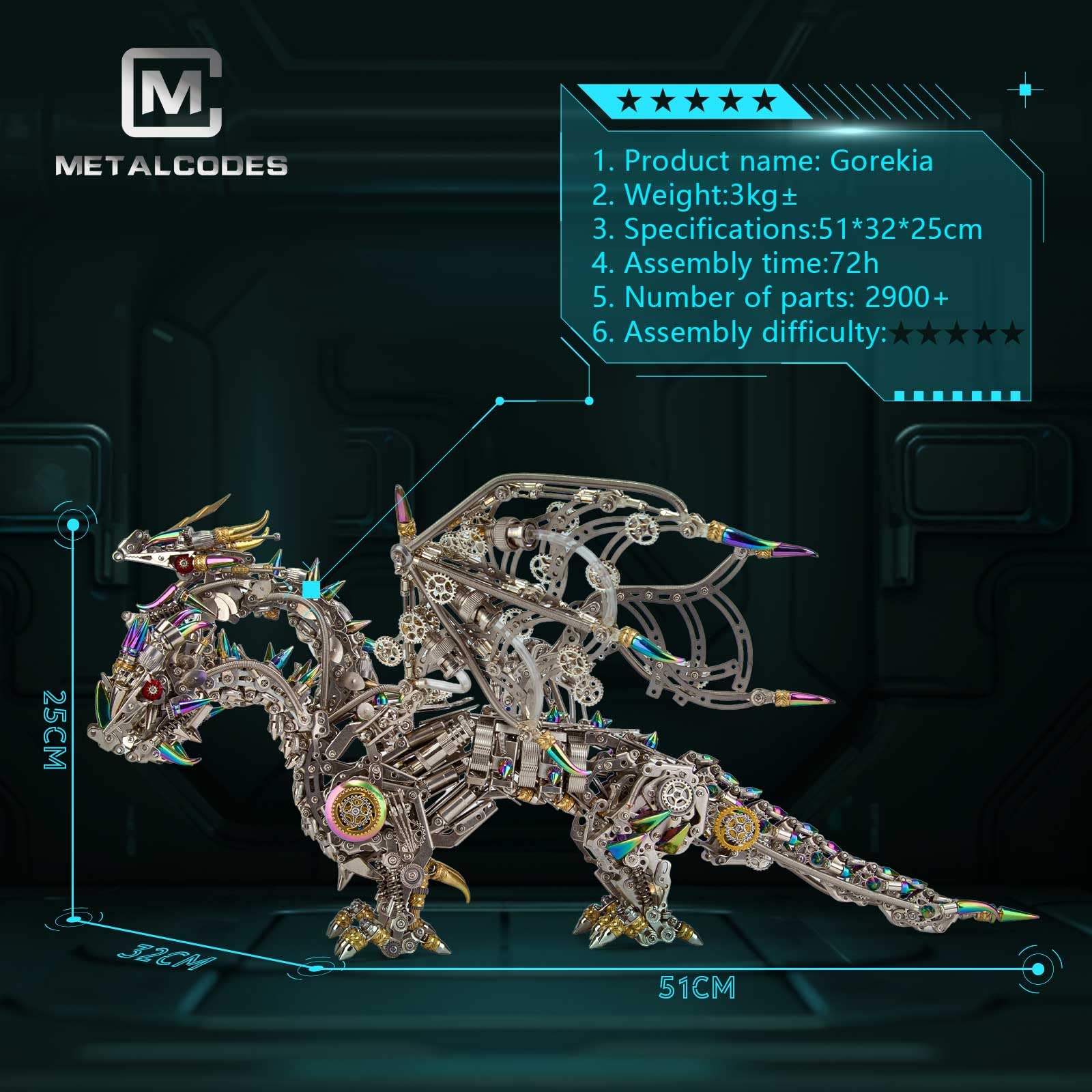 Metalowe puzzle 3D dla dorosłych, mechaniczny smok, zestaw modelarski, mechaniczny model zwierzęcy, 2900 elementów, metalowe puzzle, prezent, ornamenty, kalendarz adwentowy 2024