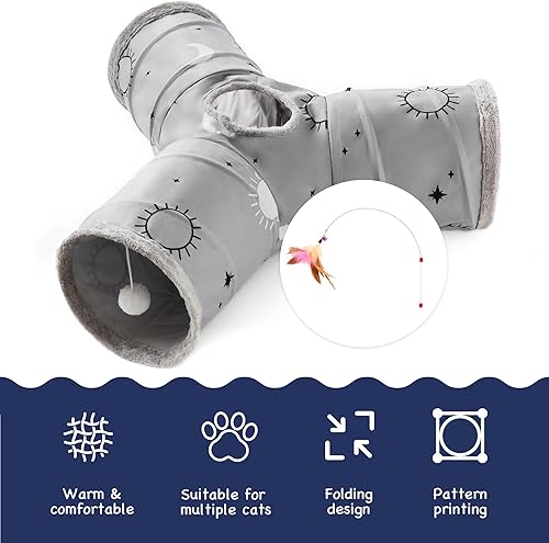 Vista 125 de Tempcore - Túnel para gatos con forma de tubo plegable de 3 vías, para interiores, juguete con forma de bola para mirar, para gato, cachorro, Moneda