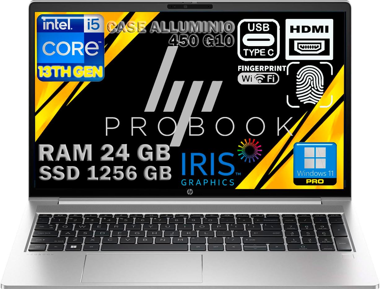 M34 HP 450 G10 i5◆24GB◆SSD512GB◆15.6 HP ProBook 450 G10 Notebook Portatile, i5-1334U, Ram 16Gb