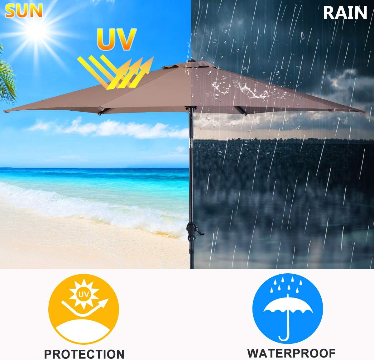 Outdoor Umbrella 10ft Patio Umbrella, Market Umbrella Picnic Umbrella with Crank & Strong Steel Ribs, Table Umbrellas for Outside Patio, Deck, Beach, Backyard(Tan)