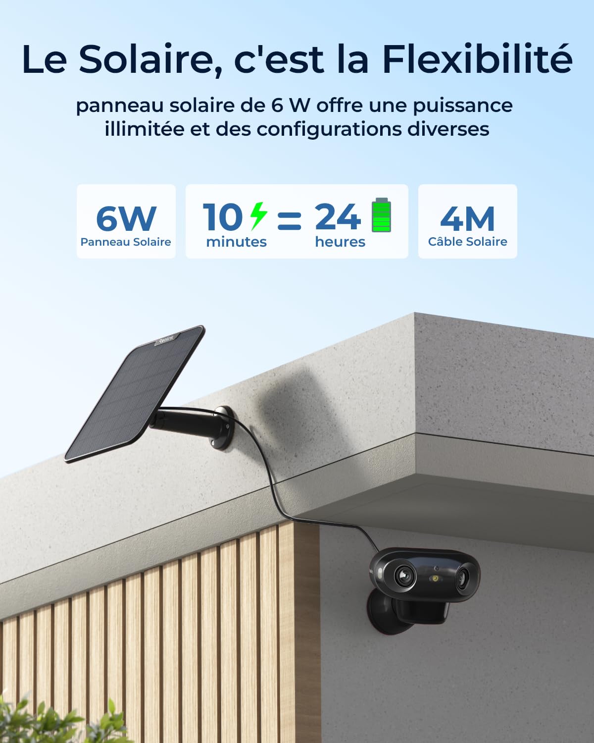 Reolink 180° 4K Camera Solaire Exterieur WiFi sans Fil avec Vision Nocturne ColorX et Assemblage d'Images Double, Wi-FI 2.4/5 Ghz, Détection Personne/Véhicule/Animal, Argus 4 Pro+Panneau Solaire Noir