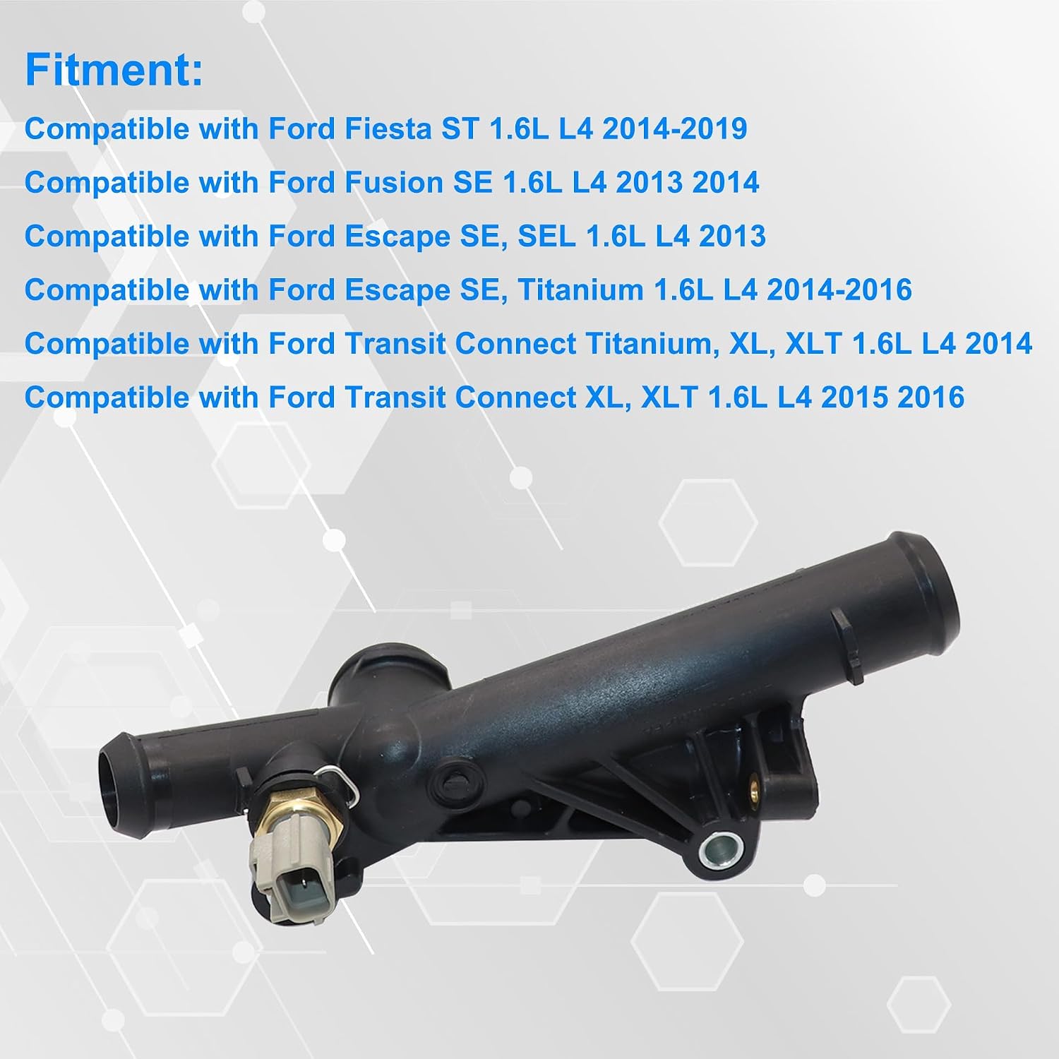 GXARTS Coolant Water Outlet Connect Adapter BM5Z-8592-A BM5Z-8K556-B fit for Ford Escape Fusion Fiesta 2014-2019 Transit Connect 1.6L 2014-2016 Engine Coolant Water Outlet Temp Sensor