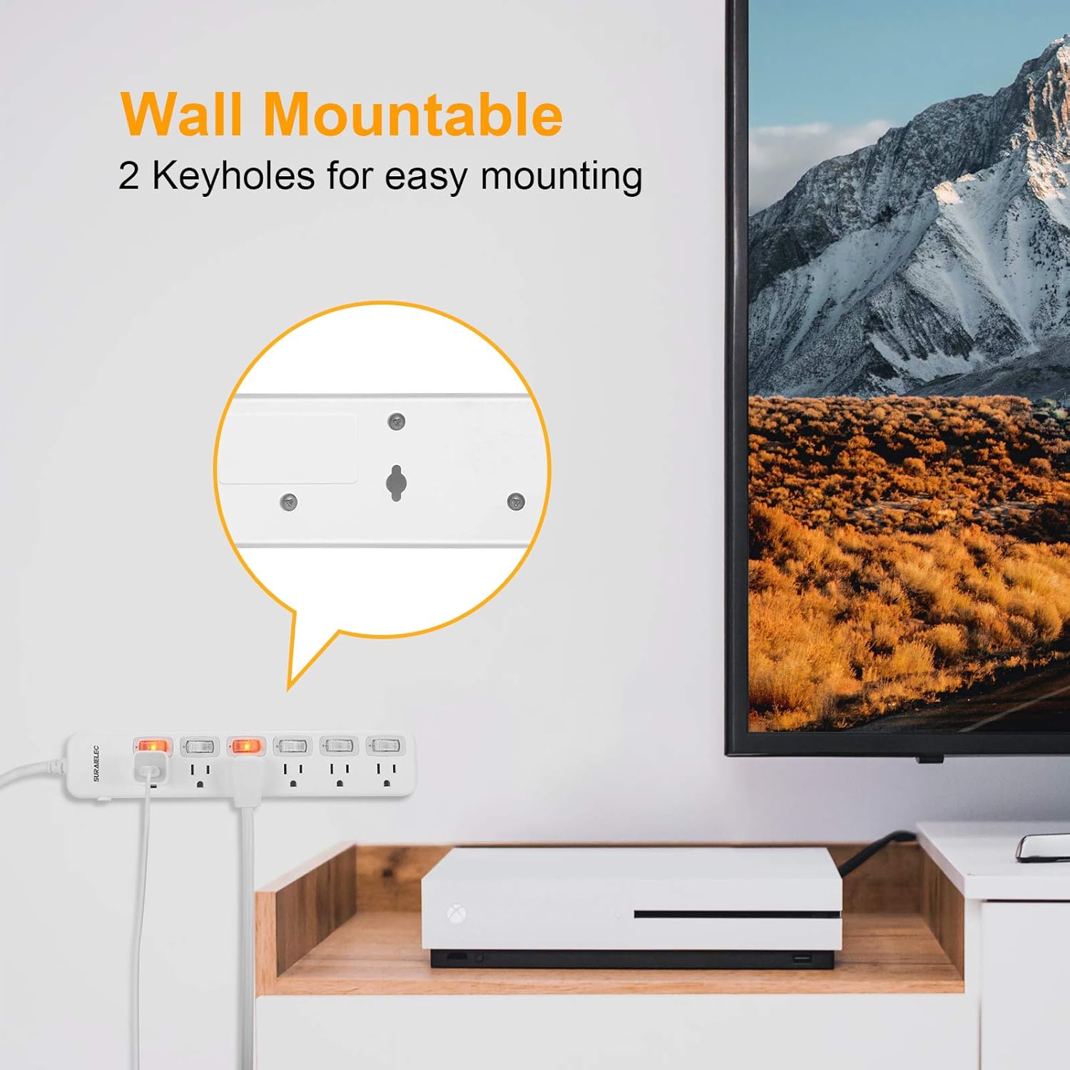 Best Deal Product Suraielec Power Strip Individual Switches, 8 FT Long Flat Plug Extension Cord, 6 Outlet Surge Protector with On Off Switches for Each Outlet, 15 AMP Safety Circuit Breaker, Wall Mountable