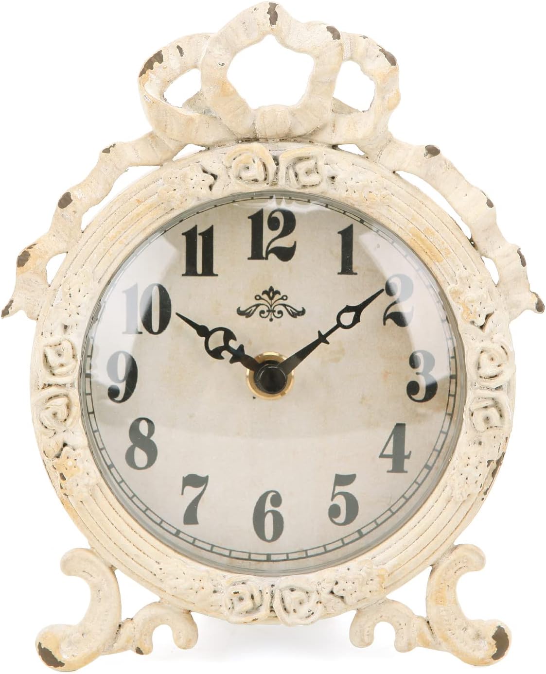 NIKKY HOME Small Table Clock Silent Non-Ticking, Shelf Desk Top Clock Battery Operated Vintage Rustic Design, Chic Home Decor for Fireplace Mantel, Desktop, Countertop, Beige