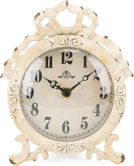 NIKKY HOME Small Table Clock Silent Non-Ticking, Shelf Desk Top Clock Battery Operated Vintage Rustic Design, Chic Home Decor for Fireplace Mantel, Desktop, Countertop, Beige