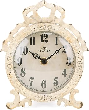 NIKKY HOME Small Table Clock Silent Non-Ticking, Shelf Desk Top Clock Battery Operated Vintage Rustic Design, Chic Home Decor for Fireplace Mantel, Desktop, Countertop, Beige