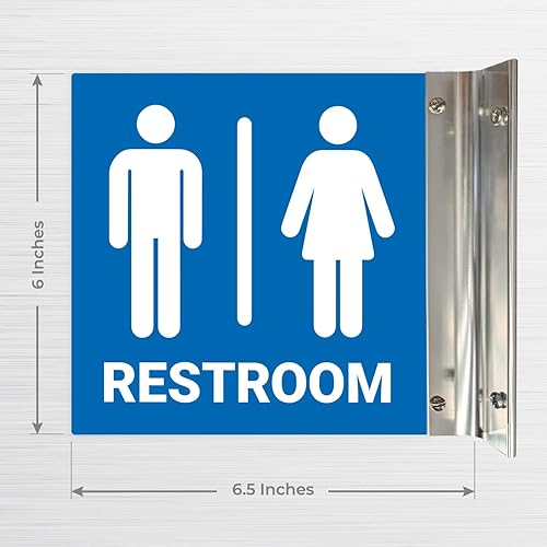 Miniatura 6 de Letrero de proyección de pictogramas para baño, de doble cara, 6 x 6 pulgadas, ACM, con accesorio de níquel cepillado, fabricado en Estados Unidos