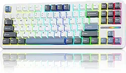 AULA Teclado sem fio, teclado mecânico F87, personalizado, 2,4 GHz/Tipo-C/Bluetooth Gaming, estrutura da junta interruptores lineares de madeira cinza RGB retroiluminados para WINS/PC/Mac