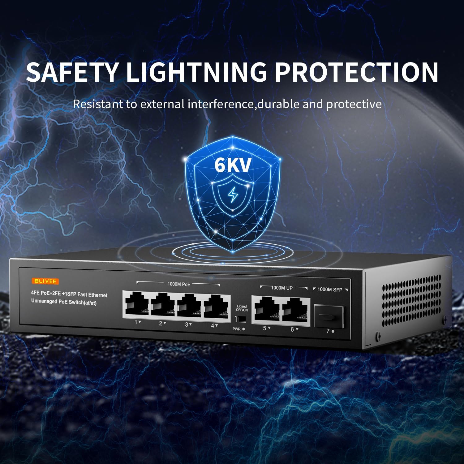 6 Port Gigabit PoE Switch, 4 PoE+ Ports and 2 Ethernet Uplink with 1 1000M SFP Slot, High Power PoE Port | Desktop Fanless Design | Plug & Play | Black Metal Housing