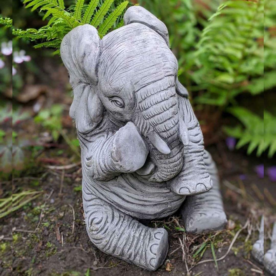 Discount Garden Statues Antique Grey Dgs Statues – Stone Cast, Trunk Down Highly Detailed Elephant, Hand Finished, Large, Statue, Sculpture