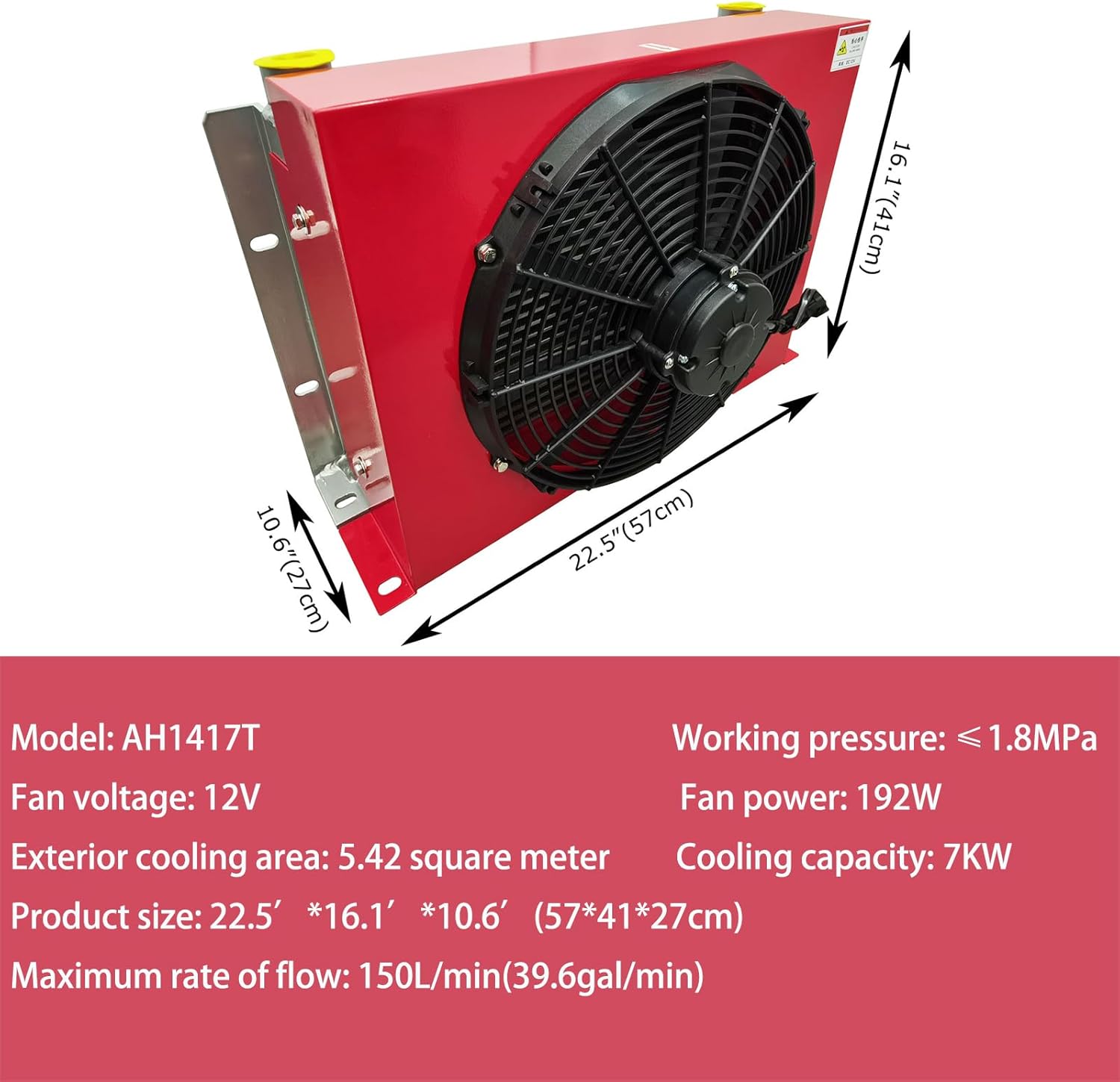 Hydraulic air cooler AH1417T Fan Air Cooling Oil Cooling Machine 150L/min DC12V Aluminium Hydraulic Air Cooled Radiator used for Hydraulic Oil Compresses Air