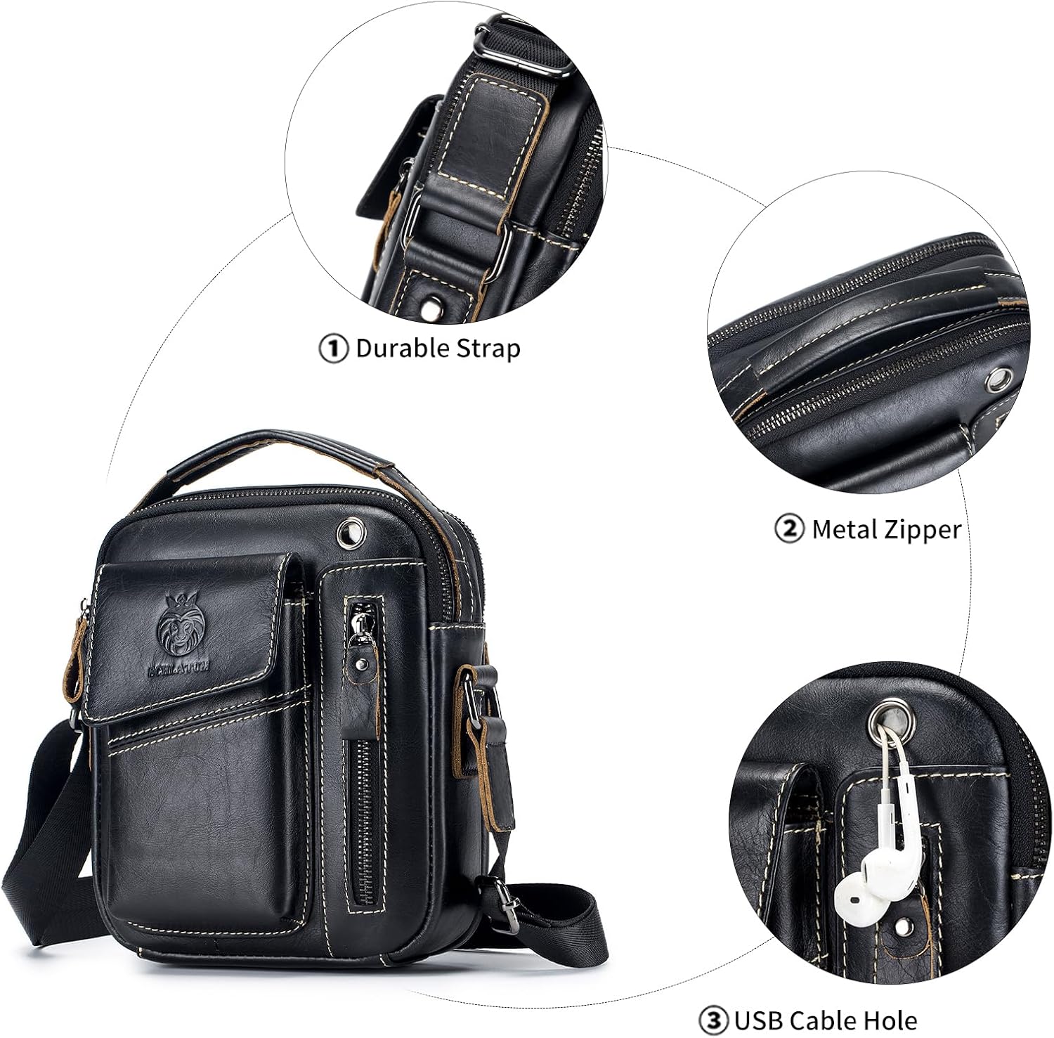 Leather Shoulder Bag for Men Small Mens Crossbody Bag Purses Handbags | Small