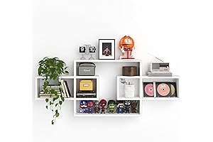White Wooden Square Cube Floating Shelves - Modern Wall Decor and Storage Solution