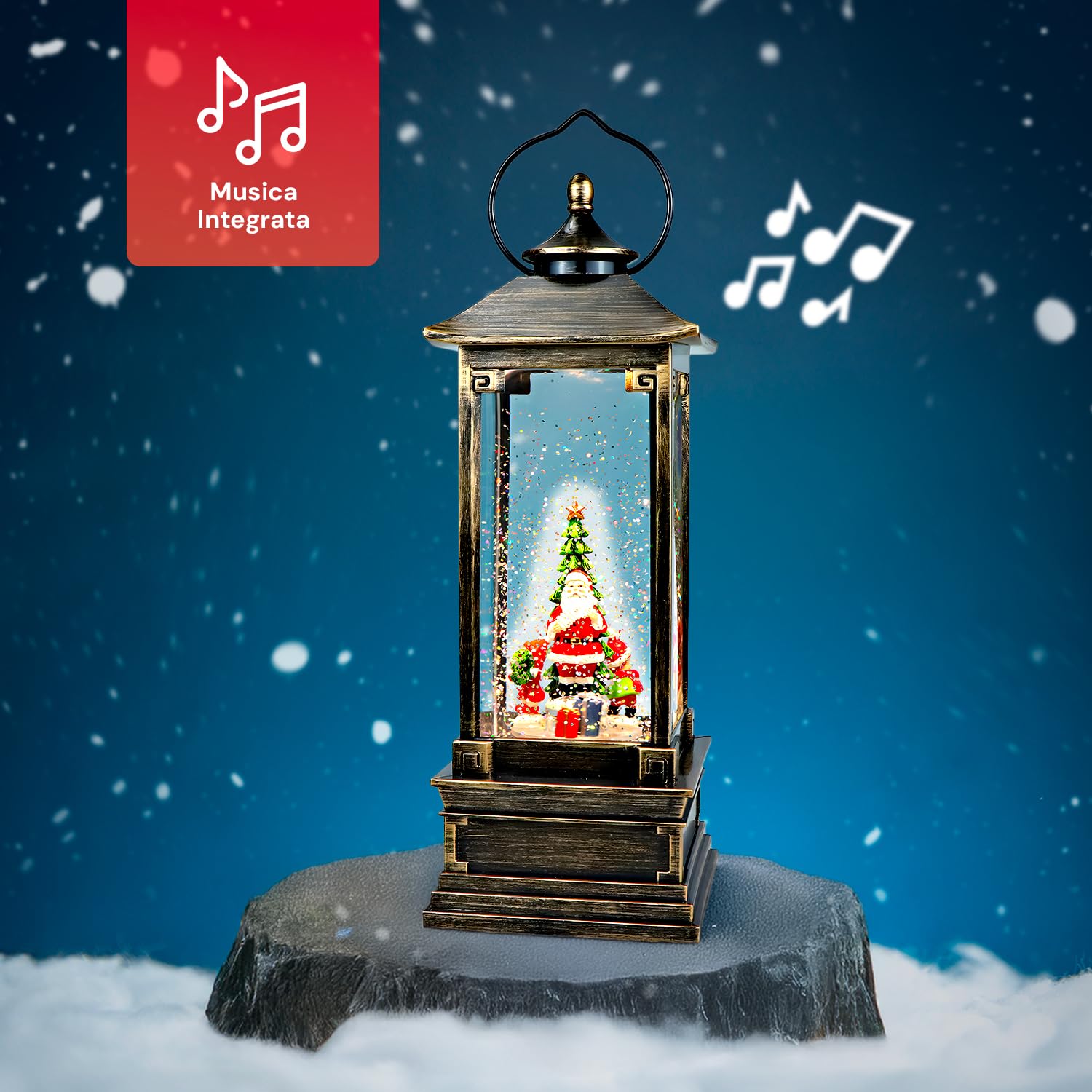 Avilia Lanterna Natalizia Animata con Musica e Luci Led 29x14x14cm - Ideale per Decorare Casa Durante le Feste Natalizie - Realizzata in Materiali Resistenti e Dipinta a Mano si Adatta ad Ogni Casa