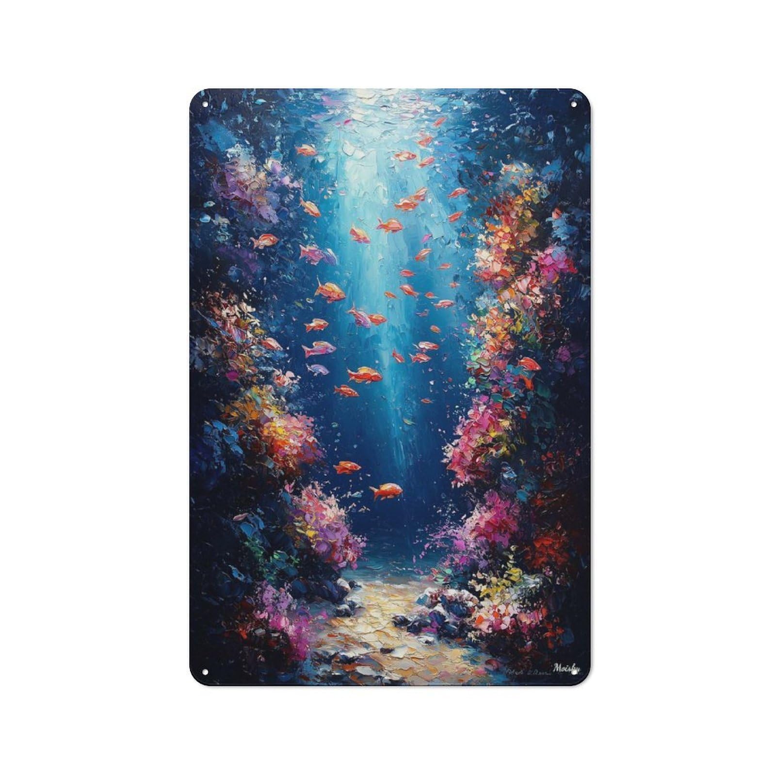 Junmoney Impressionist Inspired Underwater Paradise Warehouse Style Metal Wall Decor 30X20cm, Tin Wall Sign For Modern Home, Workshop, Office Or Cafe