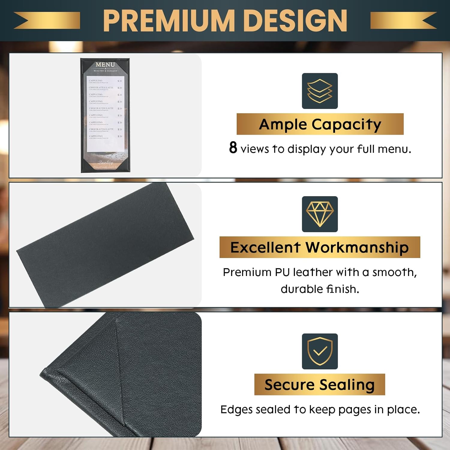 20 Pack Menu Covers Set: 10 Pack 1 Page 2 View 8.5 x 11 Menu Covers & 10 Pack 1 View 4.25 x 11 Leather Menu Holders for Restaurant, Bar, Coffee, Wine List