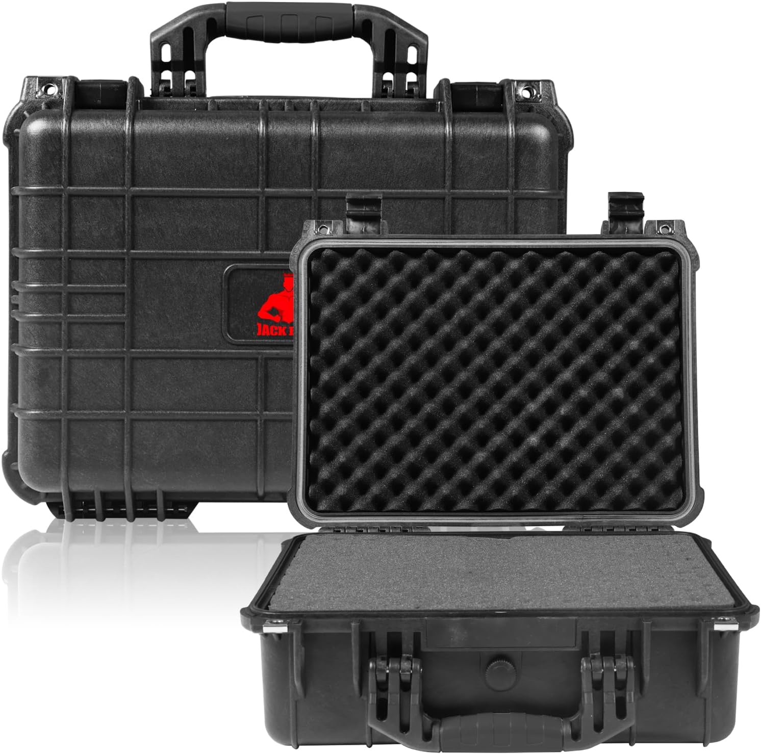 Jack Boss 16x 12.8x 6.8 Inch Hard Case, Portable Weather Waterproof Protective Camera Case with Customizable Foam, Fit Use of Drones, Camera, Equipments, Black